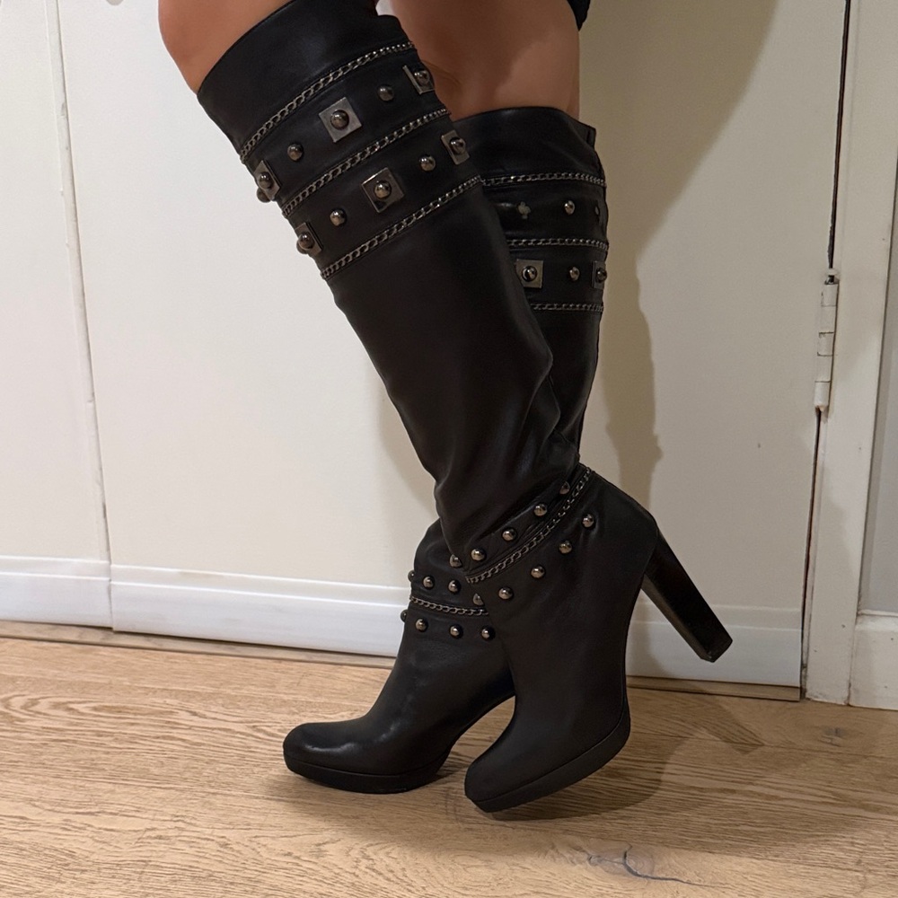 Stuart Weitzman Black Studded Heeled Boots